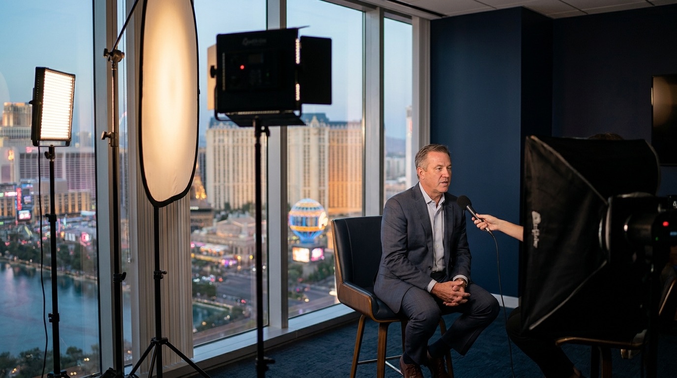 Las Vegas corporate executive being filmed for interview