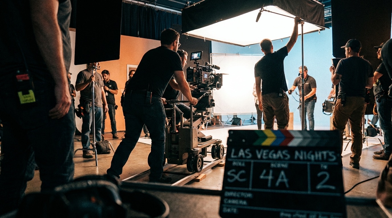 Behind-the-scenes on a Las Vegas video production set